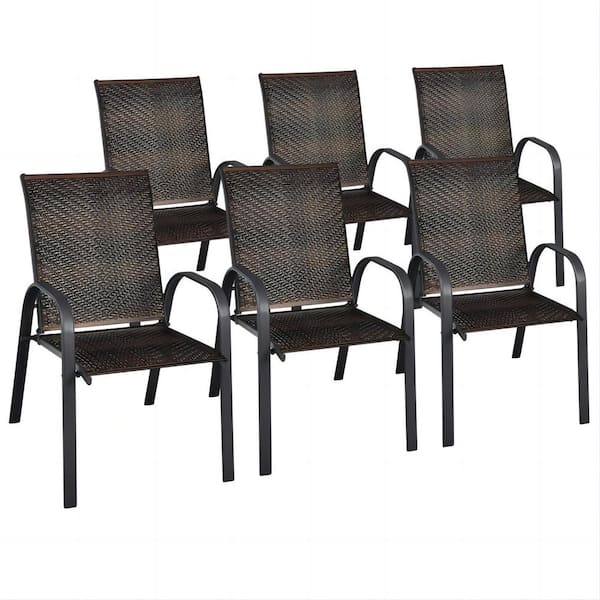 WELLFOR Stackable Steel Frame Outdoor Dining Chair Set in Mix Brown Set of 6