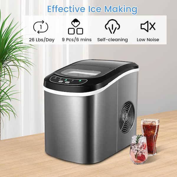Elexnux 10 in. 44 lbs. Portable Ice Maker in Black, 2 Size Nugget Ice and Bullet  Ice, Auto Shut-Down, Also for Water Dispenser KHJEICEM1201B - The Home Depot