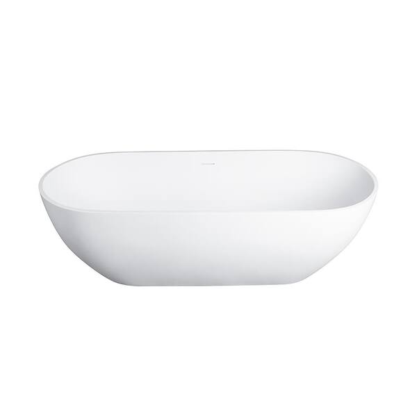 Unbranded 69 in. Stone Resin Flatbottom Solid Surface Freestanding Double Ended Soaking Bathtub in White with Drain