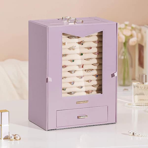 Grey Purple 8.5 in. x 11.5 in. Polyurethane Modern Jewelry Box with Drawers