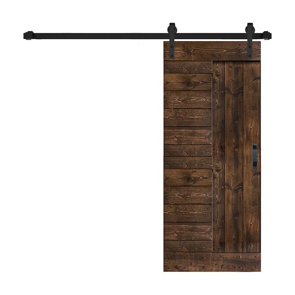 ISLIFE L Series 36 in. x 84 in. Kona Coffee Finished Solid Wood Sliding Barn Door with Hardware Kit - Assembly Needed