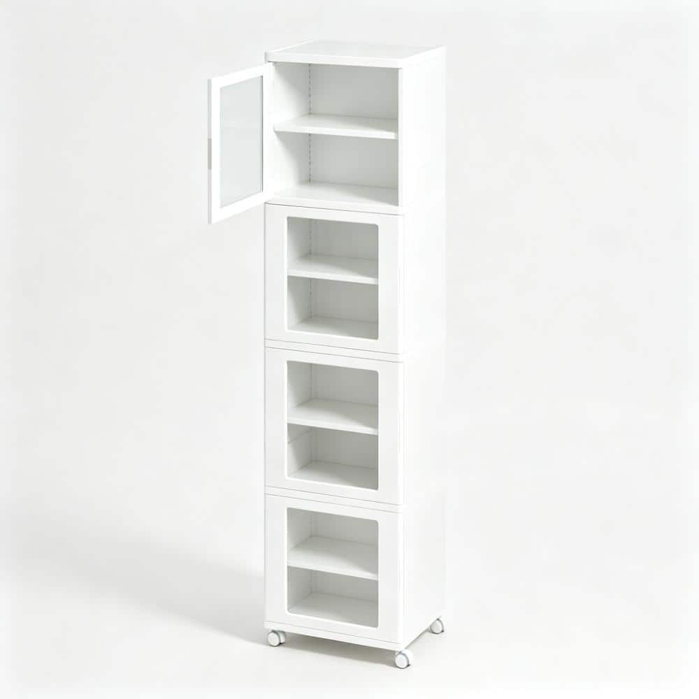 "11.5""D x 15.2""W x 63.2""H White Wood Freestanding Medicine Cabinets with 4 Adjustable Shelves and Wheels in White" price history on PriceWatchPro