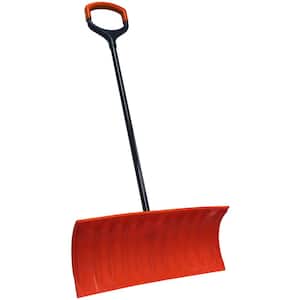 38 in. Plastic Handle and 25 in. Plastic Blade-Pusher Snow Shovel with Double Wide and Shock Absorbing D-Grip