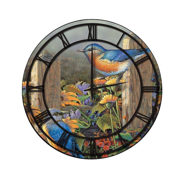 Unbranded "Linda's Bluebirds" Full Coverage Art and Black Numbers Imaged Wall Clock