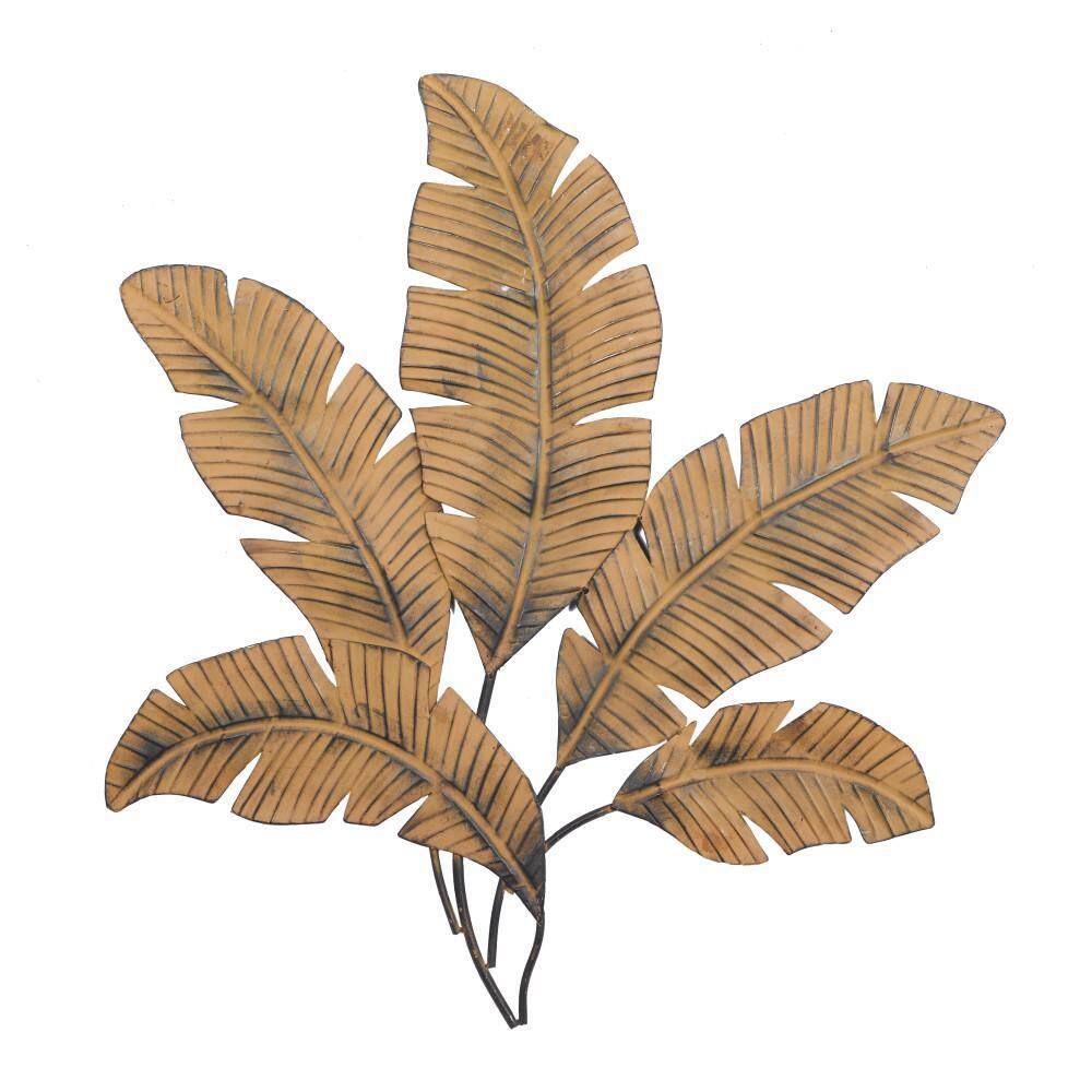Large Green and Brown Metal Palm Leaf Wall Sculpture