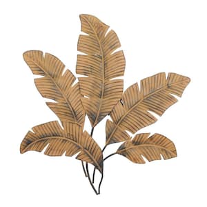 32 in. x  36 in. Metal Brown Clutter Palm Leaf Wall Decor with Distressed Textured