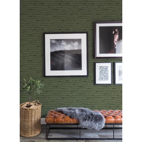 Naia Green Horizontal Wavy Lines Strippable Matte Non-Pasted Non-Woven Paper Wallpaper