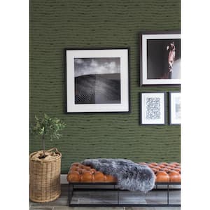 Naia Green Horizontal Wavy Lines Strippable Non-Woven Paper Wallpaper Sample