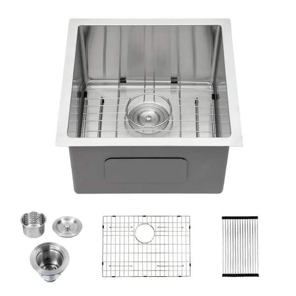 15 in. Undermount Bar Sink 16-Gauge Brushed Stainless Steel Sink with Accessories