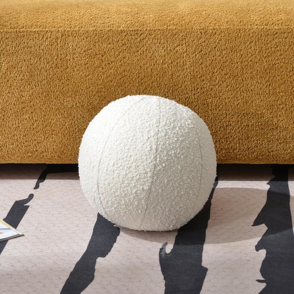 KINWELL Cream 9 in. x 9 in. Boucle Round Decorative Throw Pillow