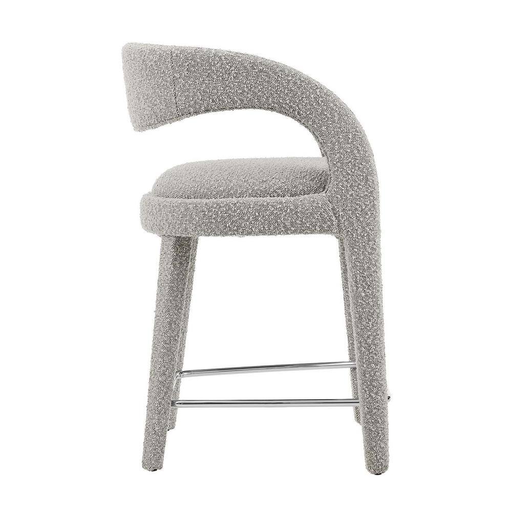 Taupe Silver Boucle Upholstered Counter Stools with Metal Legs, Set of 2