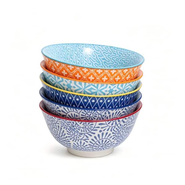 Classic 10 fl. oz. Assorted Colors Porcelain Dessert Bowls, Stackable Microwave Safe Kitchen Serving Bowls (Set of 6)