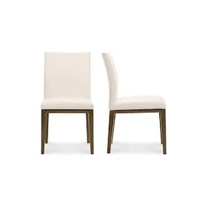 Bayou, Dining Chair Top Grain Leather with Solid Rubberwood Frame, White- Set of Two