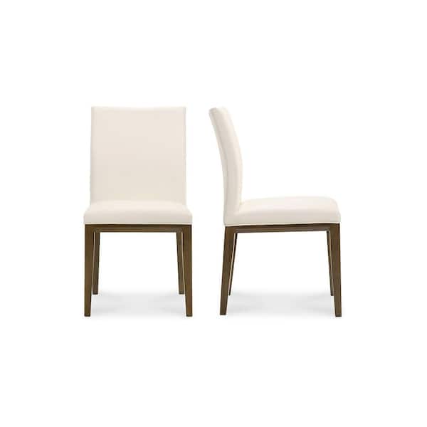 NADAAL STUDIOS Bayou, Dining Chair Top Grain Leather with Solid Rubberwood Frame, White- Set of Two