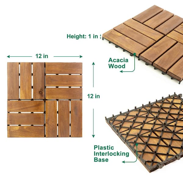 Pro Space 12 in. x 12 in. Acacia Wood Interlocking Flooring Deck Tile  Checker Pattern Brown 12 Slats (10-Pack) WDT064P10 - The Home Depot