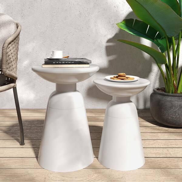 Sudzendf White Metal Round Outdoor Side Table 2-Piece