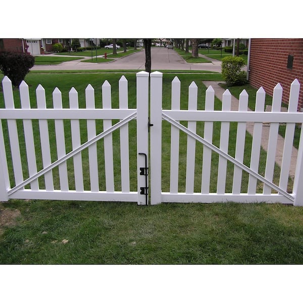 Weatherables Ellington 10 ft. x 4 ft. White Vinyl Picket Fence Double Gate Kit with Hardware