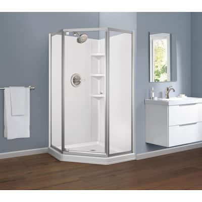 38 in. W x 70.63 in. H 3-Piece Glue Up Corner Shower Wall Surrounds in White
