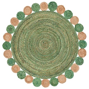 Cape Cod Green/Natural 5 ft. x 5 ft. Round Circles Border Area Rug