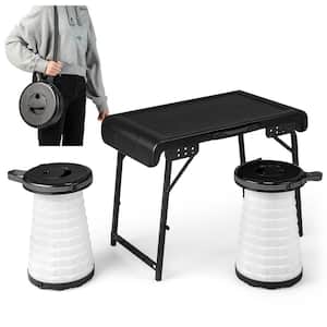 3-Piece Aluminum Patio Conversation Folding Table Stool Set with a Camping Table & 2 Retractable LED Stools