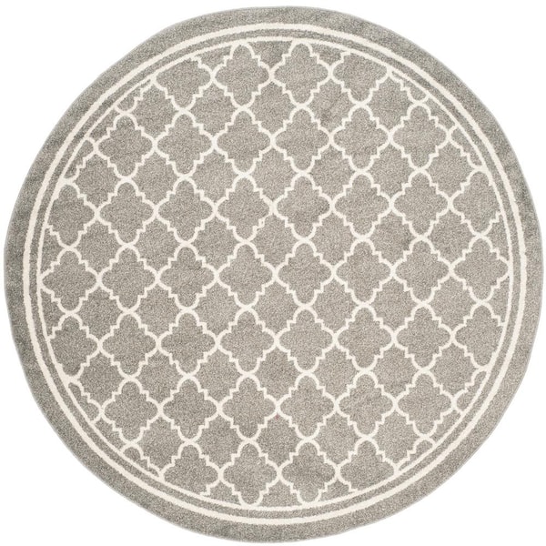 SAFAVIEH Amherst Dark Gray/Beige 5 ft. x 5 ft. Round Multi-Trellis Border Area Rug