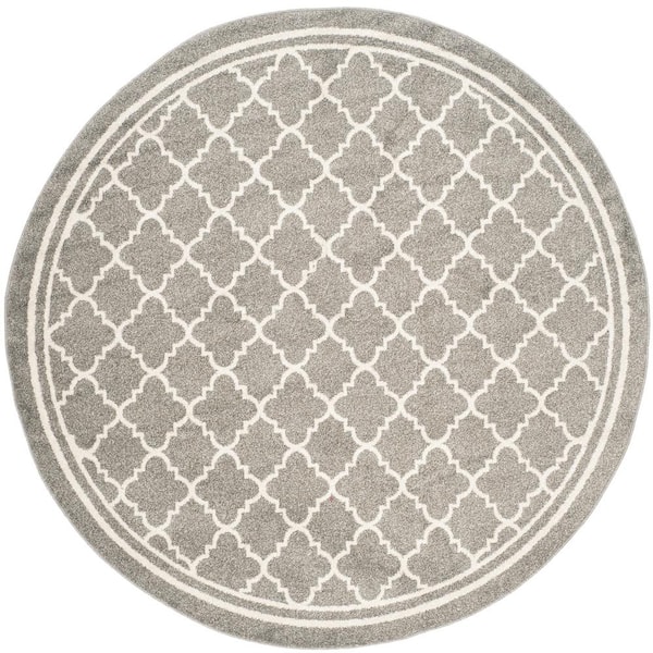 SAFAVIEH Amherst Dark Gray/Beige 9 ft. x 9 ft. Round Multi-Trellis Border Area Rug