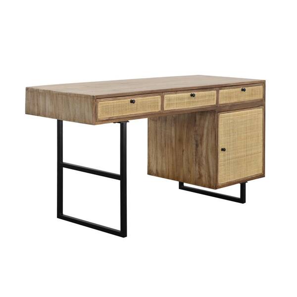 Coast To Coast Accents 52 in. Rectangular Natural Finish Mango Wood One Door 3-Drawer Writing Desk - 2 Cartons