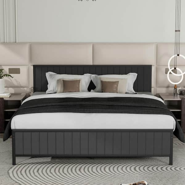 VECELO Bed Frame, Gray Metal Frame, Queen Platform Bed With Heavy-Duty ...