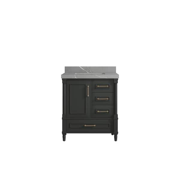 Willow Collections Hudson 30 in. Single Sink Freestanding Black Top Bath Vanity with Piatra Gray Qt. Top Unassembled