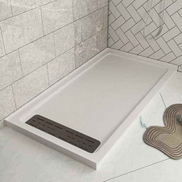 Acrylic 60 in. L x 32 in. W Alcove Shower Pan Base in White with Left Drain