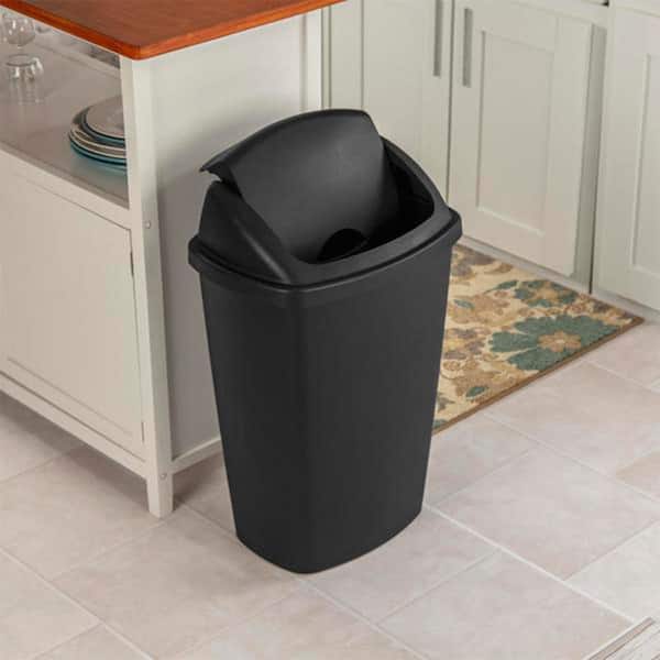 Sterilite 13 Gallon Plastic Swing Top Spave Saving Flat Side Lidded Wastebasket  Trash Can For Kitchen, Garage, Or Workspace, Black (16 Pack) : Target