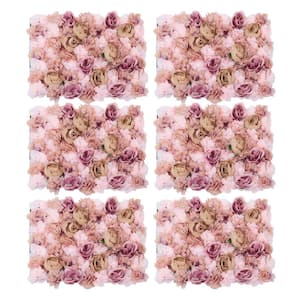 23 .6 in. x 15.7 in. Autumn Pink Artificial Floral Wall Panel Silk Fabric Rose Dahlia Backgdrop Decor (6-Pieces)