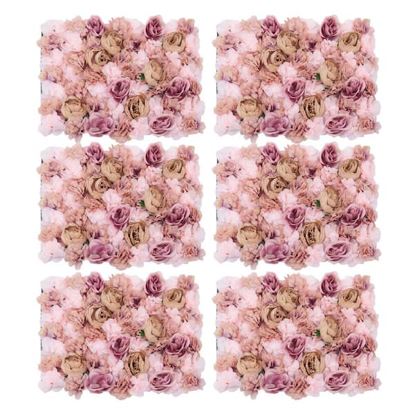 YIYIBYUS 23 .6 in. x 15.7 in. Autumn Pink Artificial Floral Wall Panel Silk Fabric Rose Dahlia Backgdrop Decor (6-Pieces)