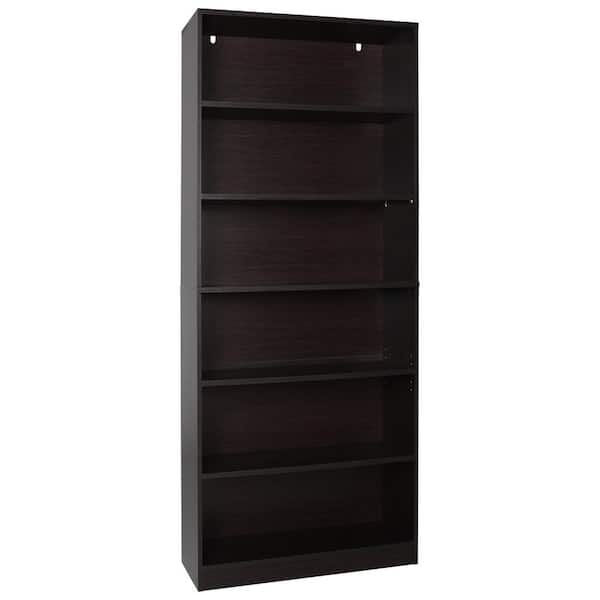 VEIKOUS 32.3 in. L x 13.2 in. W x 80 in. H 6-Shelf Espresso Wood Bookcase Adjustable Shelves 32.3 in. L x 13.2 in. W x 80 in.