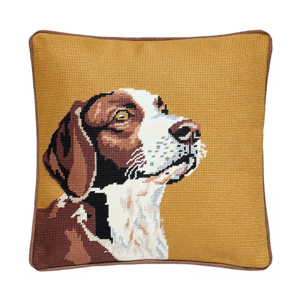 Camp Wandawega Hunting Dog Multicolored Needlepoint Polyester Filled 14 in. x 14 in. Throw Pillow