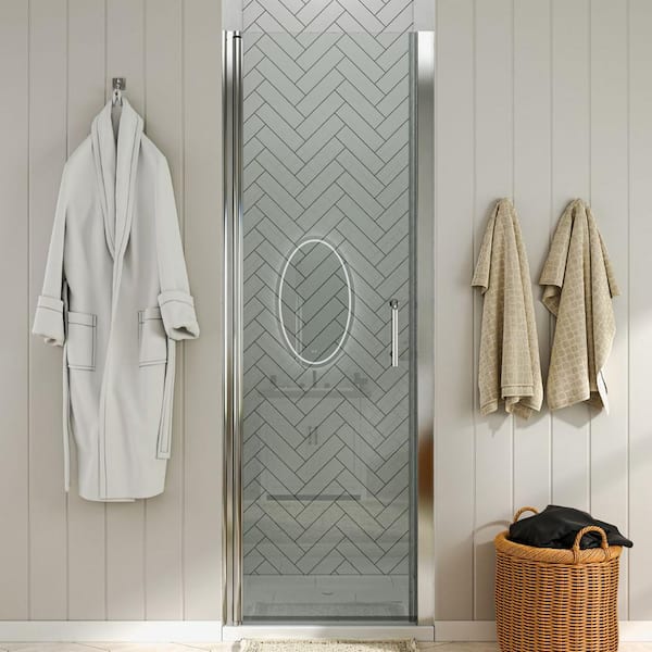waterpar 30 to 31-1/4 in. W. x 72 in. H Pivot Swing Frameless Shower Door in Chrome with Clear Glass