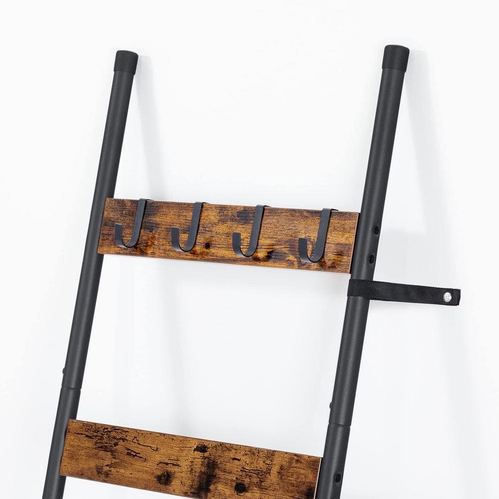 Rustic Brown and Black 5-Tier Industrial Blanket Ladder