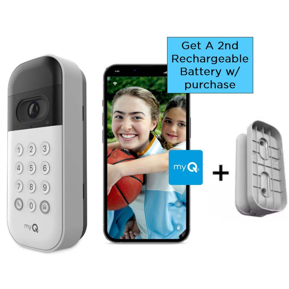 Chamberlain myQ Smart Wireless Garage Door Video Keypad Plus 2nd Rechargeable Battery and Swivel Mount