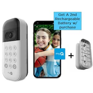 myQ Smart Wireless Garage Door Video Keypad Plus 2nd Rechargeable Battery and Swivel Mount