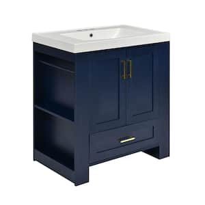 30 in. W x 18.1 in. D x 31.5 in. H Single Sink Freestanding Bath Vanity in Blue with White Cultured Marble Top