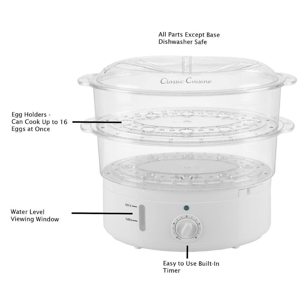 6.3 Quart White Electric Vegetable Steamer and Rice Cooker with Timer