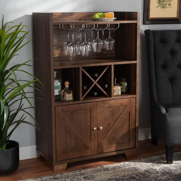 Baxton Studio Carrie 4 Bottle Walnut Wine Cabinet 163 10443 HD