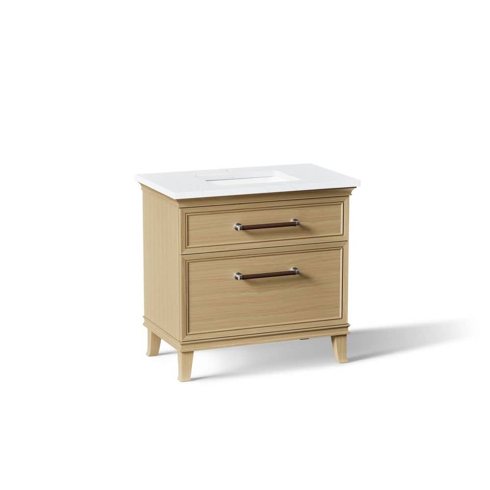 Artifacts 36 in. Freestanding Light Oak Bath Vanity with White Eternal Statuario Quartz Top And Chrome Hardware