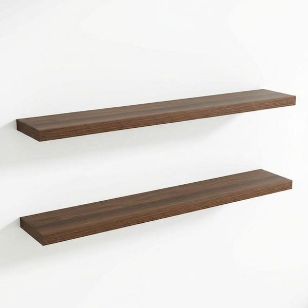 55 in. W x 12 in. D Walnut Floating Shelves Set of 2 Decorative