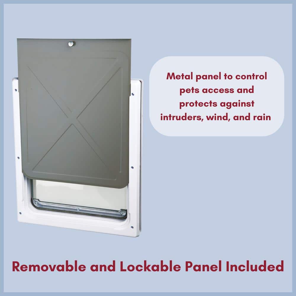 Medium White Metal Lockable Dog Door with Flap