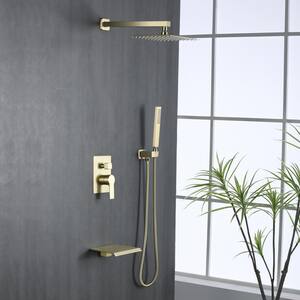 Karl 1-Spray Patterns 10 in. Wall Mount Dual Shower Heads with Tub Faucet Anti-Microbial Nozzles in Brushed Gold