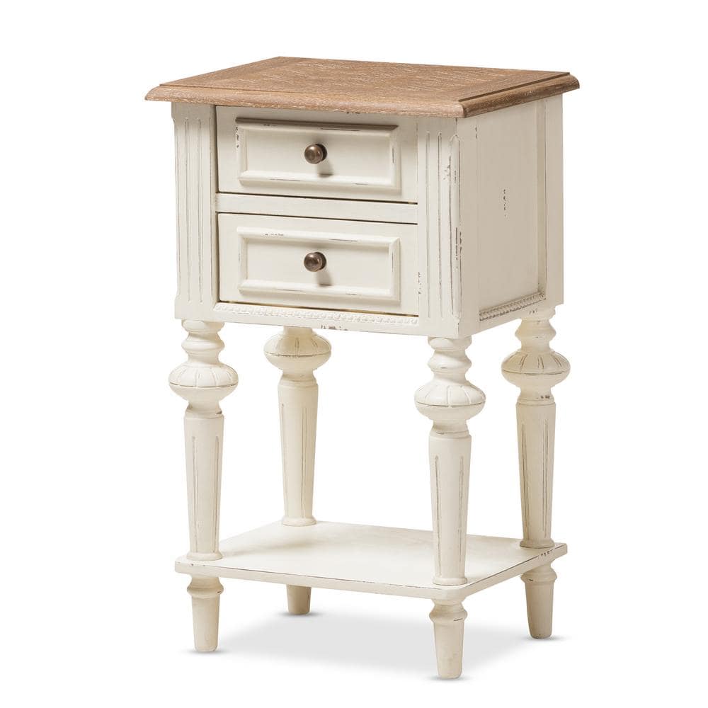 French Provincial White and Oak 2-Drawer Nightstand