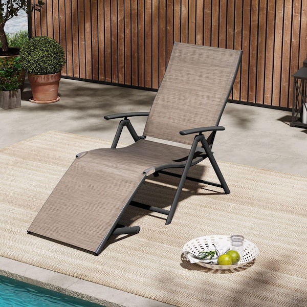1-Piece Adjustable Aluminum Outdoor Chaise Lounge in Espresso