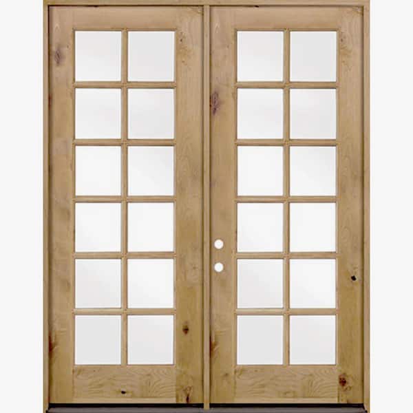Krosswood Doors 72 in. x 96 in. French Knotty Alder 12-Lite Clear Glass Clear Stain Wood Left Active Inswing Double Prehung Front Door