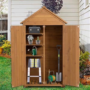 3.3 ft. W x 1.8 ft. D Wood Tool Shed Outdoor Storage Cabinet with Shelves and Latch, Yellow Brown (5 sq. ft.)